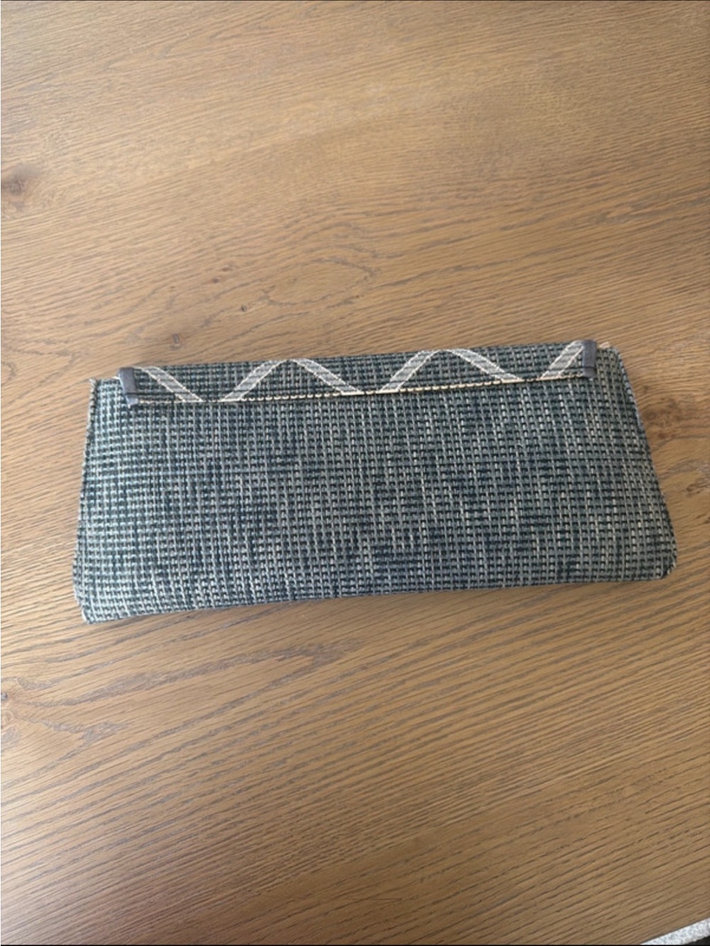Woven Textured Fold-Over Clutch in Green-Gray